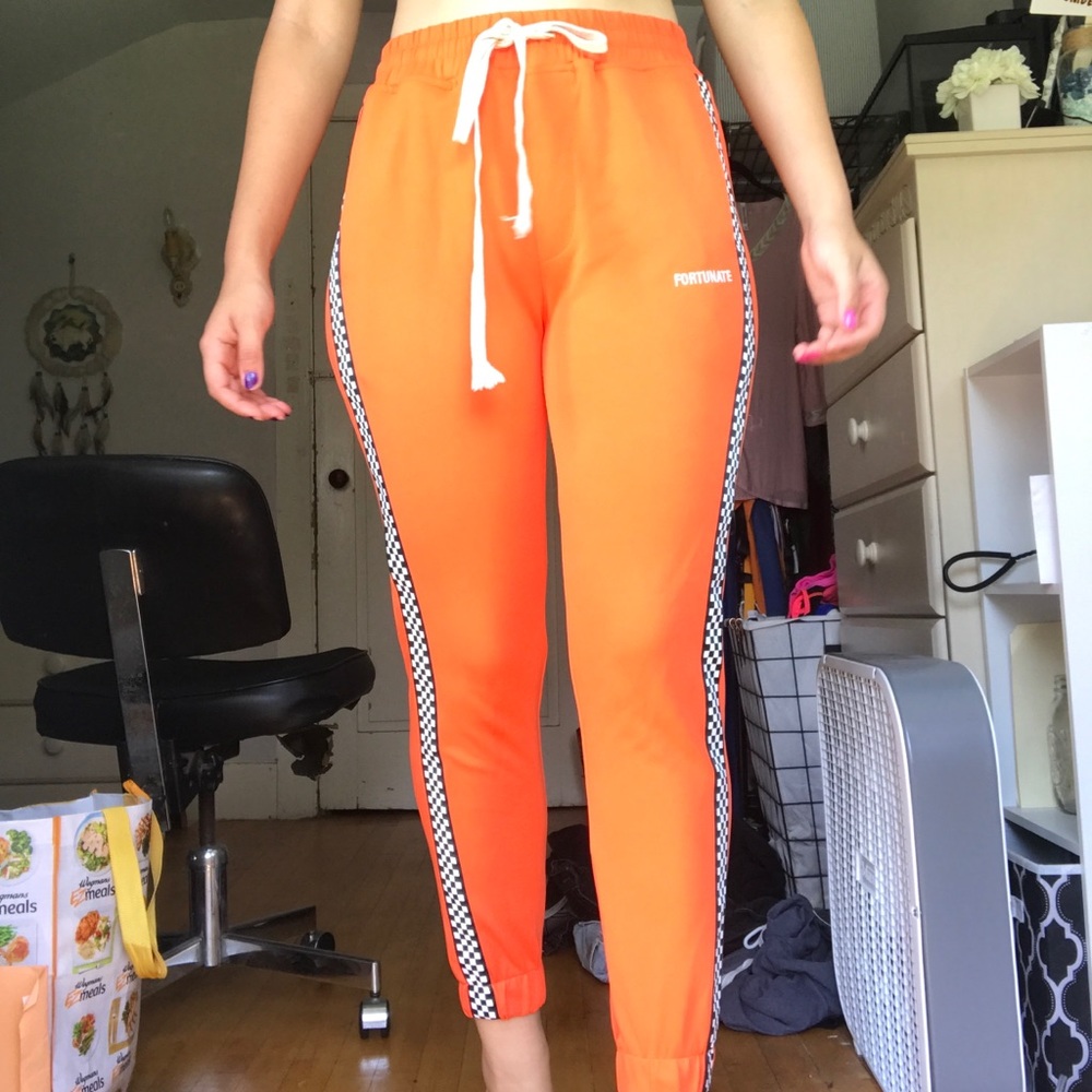 Bright Orange And Checkered Joggers